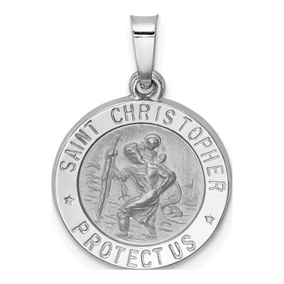 14K White Gold St Christopher Medal Pendant