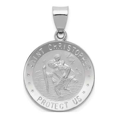 14K White Gold St Christopher Medal Pendant