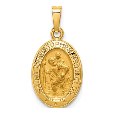 14K Yellow Gold St Christopher Medal Hollow Pendant