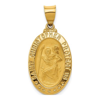 14K Yellow Gold St Christopher Medal Pendant
