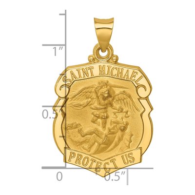 14K Yellow Gold St Michael Badge Medal Hollow Pendant – view 4