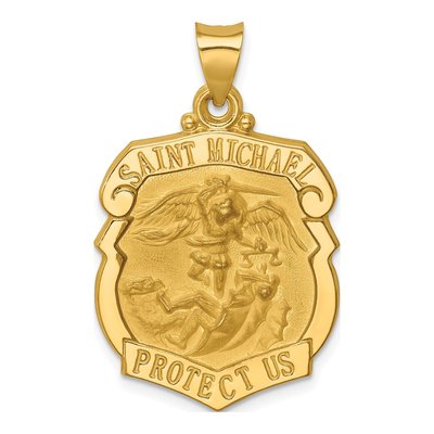 14K Yellow Gold St Michael Badge Medal Hollow Pendant