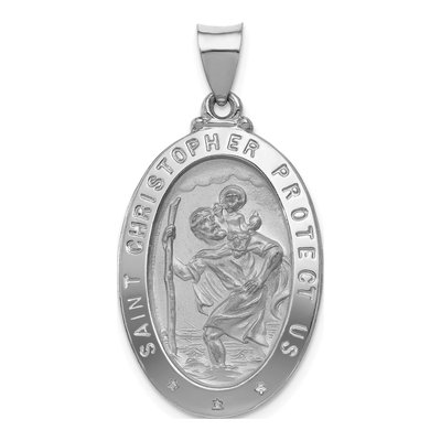 14K White Gold St Christopher Medal Pendant