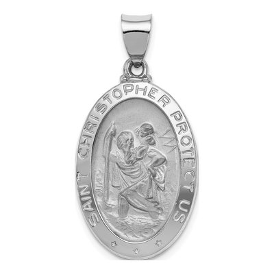 14K White Gold St Christopher Medal Pendant