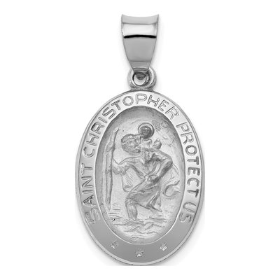 14K White Gold St Christopher Oval Medal Pendant