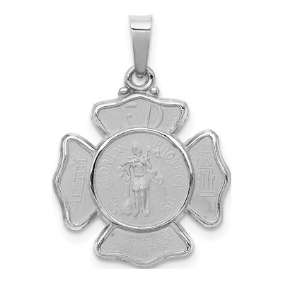 14K White Gold St Florian Badge Medal Pendant