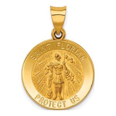 14K Yellow Gold St Florian Medal Pendant