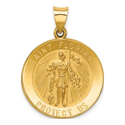 14K Yellow Gold St Florian Medal Pendant