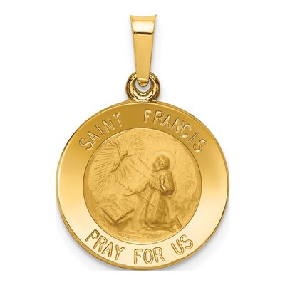 14K Yellow Gold St Francis Medal Hollow Pendant