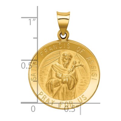 14K Yellow Gold St Francis of Assisi Medal Hollow Pendant – view 4