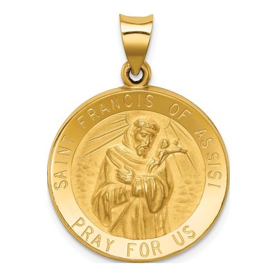 14K Yellow Gold St Francis of Assisi Medal Hollow Pendant