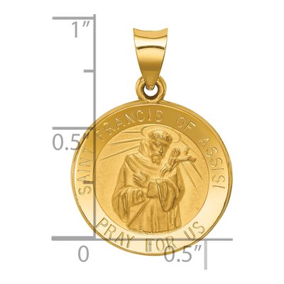 14K Yellow Gold St Francis of Assisi Medal Hollow Pendant – view 4