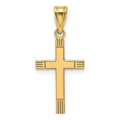 14K Yellow Gold Laser Etched Cross Pendant
