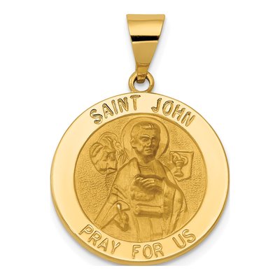 14K Yellow Gold St John Medal Hollow Pendant