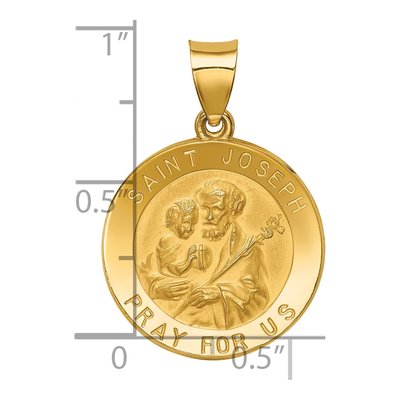 14K Yellow Gold St Joseph Medal Hollow Pendant – view 4