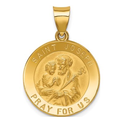 14K Yellow Gold St Joseph Medal Hollow Pendant