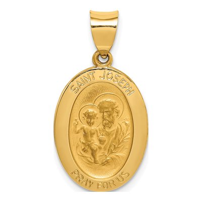 14K Yellow Gold St Joseph Medal Oval Pendant