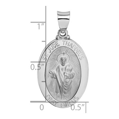 14K White Gold St Jude Thaddeus Oval Medal Pendant – view 4