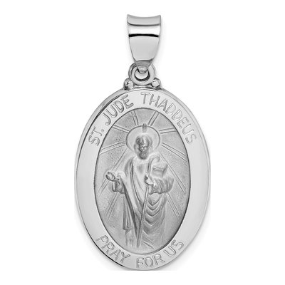 14K White Gold St Jude Thaddeus Oval Medal Pendant