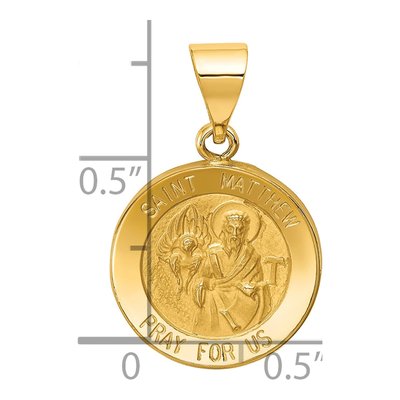14K Yellow Gold St Matthew Medal Hollow Pendant – view 4
