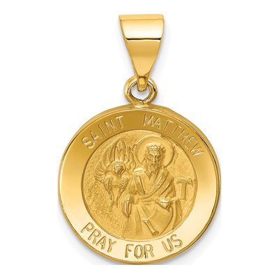 14K Yellow Gold St Matthew Medal Hollow Pendant