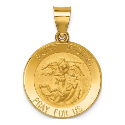 14K Yellow Gold St Michael Medal Hollow Pendant