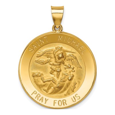 14K Yellow Gold St Michael Medal Hollow Pendant