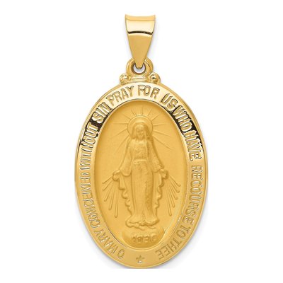 14K Yellow Gold Miraculous Medal Hollow Pendant