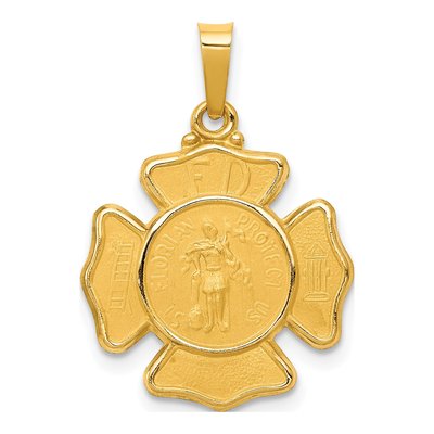 14K Yellow Gold St Florian Badge Medal Pendant