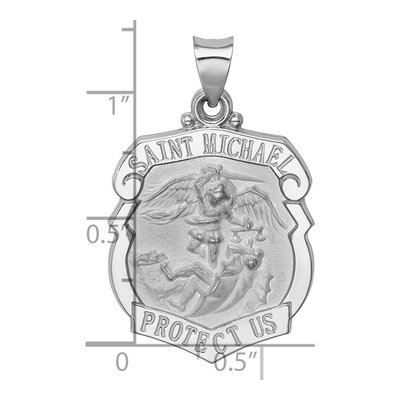 14K White Gold Polish St Michael Badge Medal Hollow Pendant – view 4