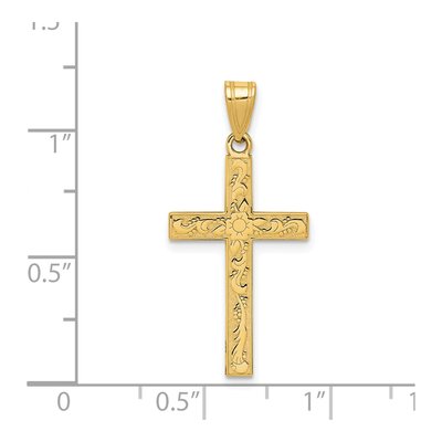 14K Yellow Gold Etched Floral Cross Pendant – view 4