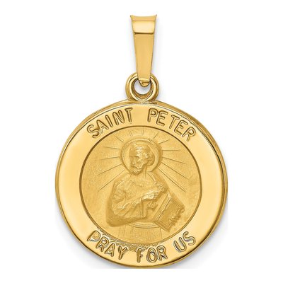 14K Yellow Gold St Peter Medal Hollow Pendant