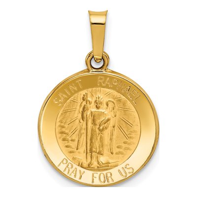 14K Yellow Gold St Raphael Medal Hollow Pendant