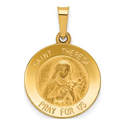14K Yellow Gold St Theresa Medal Pendant