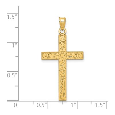 14K Yellow Gold Etched Floral Cross Pendant – view 4