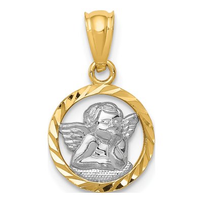 14K Yellow Gold Cherub Circle Pendant
