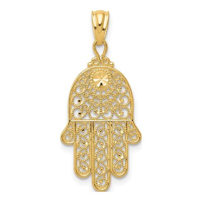 14K Yellow Gold Hamsa Filigree Pendant