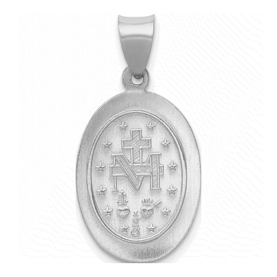 14K White Gold Miraculous Medal Oval Pendant – view 4
