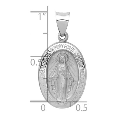 14K White Gold Miraculous Medal Oval Pendant – view 5