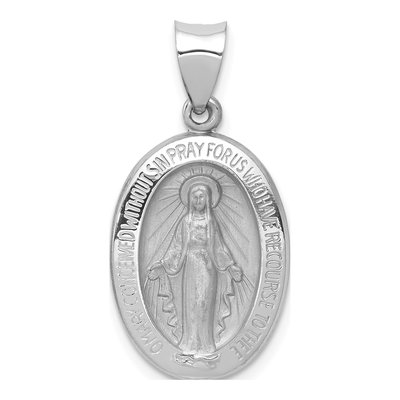 14K White Gold Miraculous Medal Oval Pendant