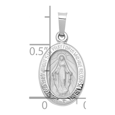 14K White Gold Miraculous Medal Oval Pendant – view 5