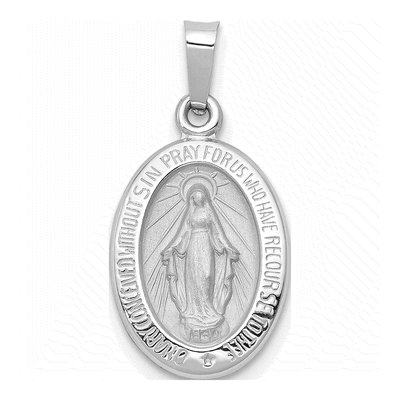 14K White Gold Miraculous Medal Oval Pendant