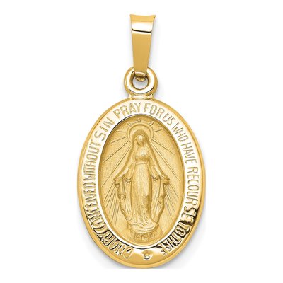 14K Yellow Gold Miraculous Medal Hollow Pendant