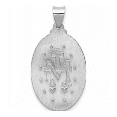 14K White Gold Miraculous Medal Oval Pendant – view 4