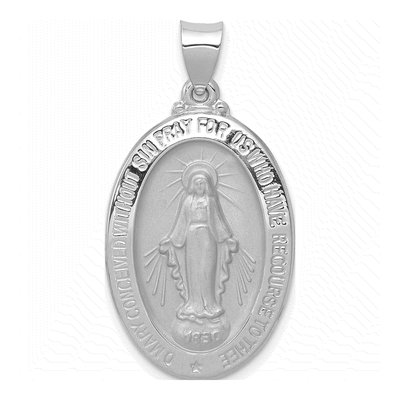 14K White Gold Miraculous Medal Oval Pendant