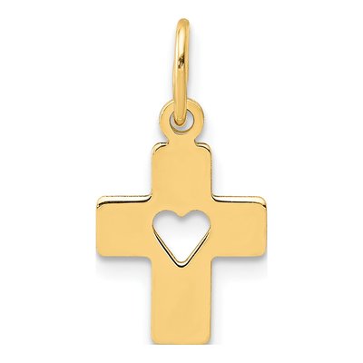 14K Yellow Gold Cross Heart Pendant