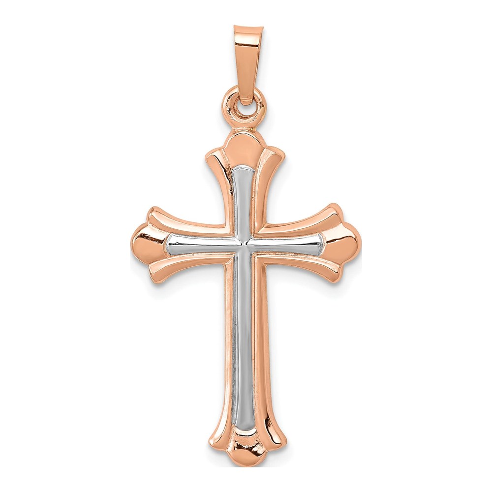 14K Rose Gold Fleur de Lis Cross Pendant
