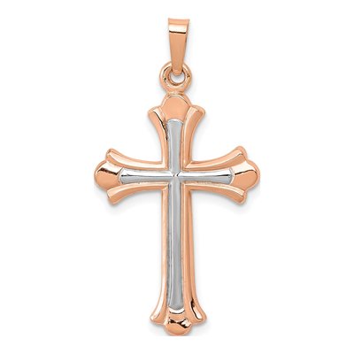14K Rose Gold Fleur de Lis Cross Pendant