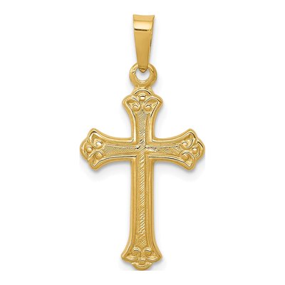 14K Yellow Gold Fleur de Lis Cross Pendant