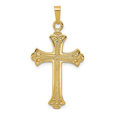 14K Yellow Gold Fleur de Lis Cross Pendant